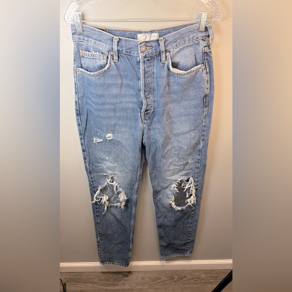 Free People We The Free Button Fly Distressed Straight Leg Jeans Size 27